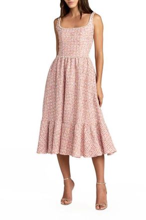 Mac Duggal Pearl Embellished Sleeveless Boucle Midi Dress in Pink Multi at Nordstrom, Size 12