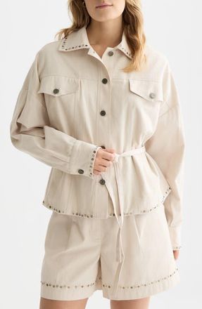 Scotch & Soda Embellished Cotton Trucker Jacket in Fog at Nordstrom, Size X-Large