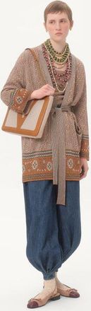 Valentino Cardigan In Maglia Con Motivo Jacquard Di Lurex Donna GINGER ORANGE/BEIGE XXS