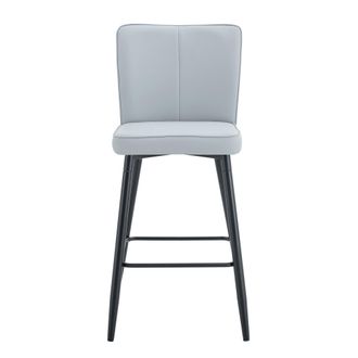 STILVORA Lote De 2 Taburetes De Bar Con Respaldo Ergon&oacute;mico Y Reposapi&eacute;s Cuadrado, Metal Y Piel Sint&eacute;tica, Negro Y Gris Claro