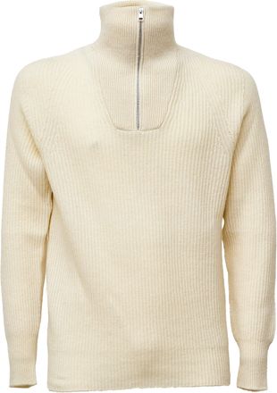 Amaranto Ribbed Knit Sweater with Half Zip and Embroidered Detail