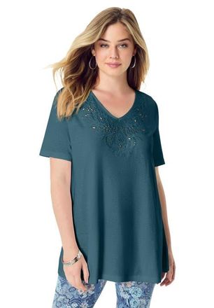 Roaman's Eyelet Swing Tee in Mystic Pine at Nordstrom, Size 28