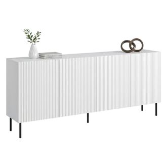 Dmora Aparador Corana, Aparador De Sal&oacute;n Con Cuatro Puertas Batientes, Elevado, 200 X 42 X 82 Cm, Blanco