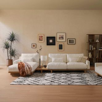 Castlery Performance Fabric 2 Seater Armless Chaise Sectional Sofa with Removable Covers and Side Table - White, Light Brown | Mori by Castlery