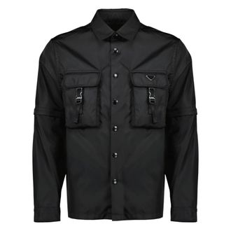 Prada Light Jackets, male, Black, Size: L Surchemise en Re-Nylon