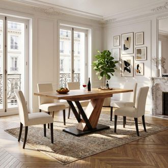 Urban Meuble Mesa de comedor extensible efecto madera 120-160 cm, Marr&oacute;n