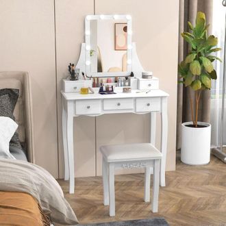 Costway Costway - Toeletta da Trucco con 10 Luci led, Tavolo da Trucco con Specchio Ruotabile, 3 Modalit&agrave; di Colore, Luminosit&agrave; Regolabile, 5 Cassetti e
