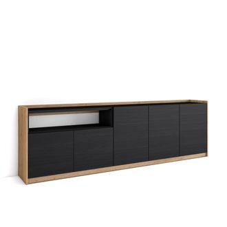 Skraut Home Skraut Home - Aparadores Para Sal&oacute;n, 260x37x80cm, 5 Puertas, Armario, Zapatero, Negro Y Roble