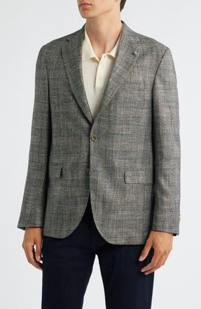 Jack Victor Midland Contemporary Fit Marled Plaid Wool Blend Sport Coat in Grey at Nordstrom Rack, Size 46 Regular