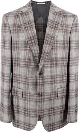 Pal Zileri Vicenza Grey Check Wool, Linen & Silk Blazer Size L