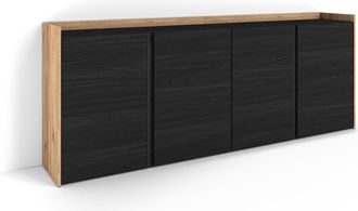 Skraut Home Skraut Home - Aparadores Para Sal&oacute;n, Gran Capacidad De Almacenaje, 207x35x80 Cm, 4 Puertas, Armario, Zapatero, Estilo Moderno, Negro Y Roble