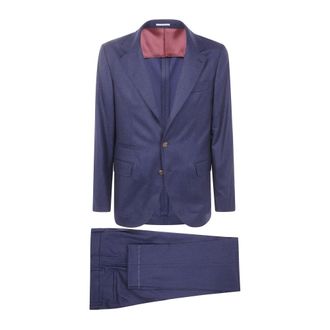Brunello Cucinelli Kostuums, Heren, Blauw, M, Wol, Wollen mix tweedelig pak