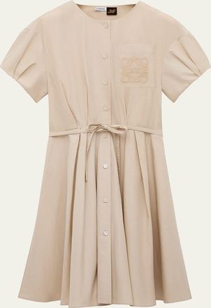 Loewe x Paulas Ibiza Anagram Puff-Sleeve Pleated Mini Shirtdress