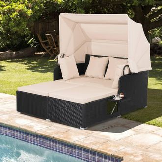 Costway Costway Patio Daybed w/Retractable Canopy PE Rattan Wicker Sunbed w/Side Table
