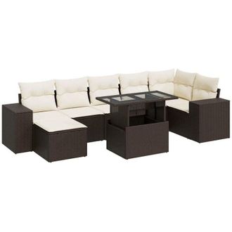 vidaXL Set Sof&aacute;s De Jard&iacute;n 8 Piezas Y Cojines Rat&aacute;n Sint&eacute;tico Marr&oacute;n Vidaxl