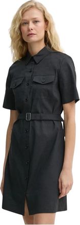Theory Shirtjurk met riem - Dames - Shirt Kleedjes - Blauw - XS - Katoen - Kleedjes