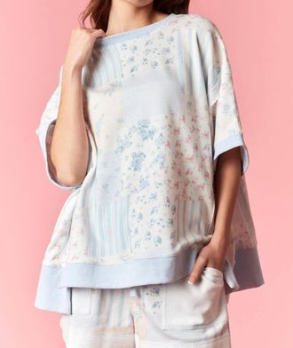 Peach Love California Stripe Floral Patchwork Top In Bluebell