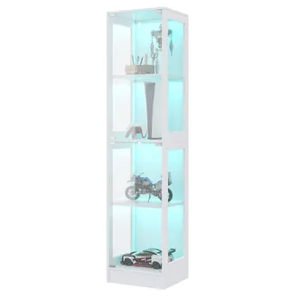 STILVORA Vitrina Con 1 Puerta, 4 Estantes Y Led Controlado Por Aplicaci&oacute;n, En Mdf Y Vidrio, Blanco, 40 &times; 35 &times; 170 Cm