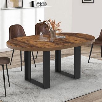 IDMarket Idmarket - Phoenix Mesa De Comedor Redonda Extensible 4-6 Personas Madera Oscura Con Vielli Y Efecto Negro 120-160 Cm