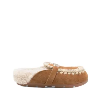 Mou Slippers, female, Brown, Size: 10 US Bounce Clog Metal Logo