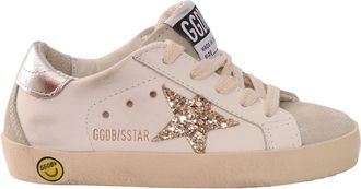 Golden Goose Scarpe da ginnastica Golden Goose Super Star Tomaia in pelle scamosciata Punta scamosciata e sperone Glitter Star Tacco laminato Bianco/Ghiaccio/Oro/A