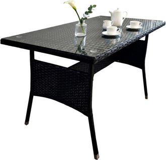 Relaxdays Relaxdays garden table, HxWxD 70 x 100 x 60 cm, weatherproof, polyrattan, glass top, garden/balcony dining table, black