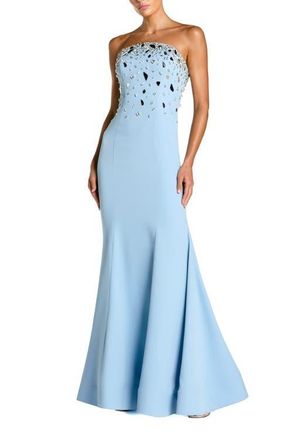 Mac Duggal Strapless Embellished Crepe Mermaid Gown in Powder Blue at Nordstrom, Size 14