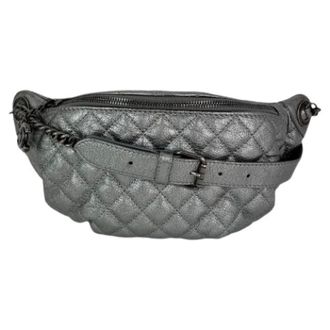 Chanel Pre-owned Metallic Dark Silver Calfskin Quilted Banane Fanny Pack Waist Bag - Dames - Pre-owned - Grijs - Maat: ONE Size Leer