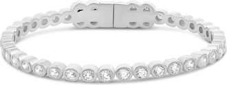 SHYMI Round Stone Bezel Set Open Bangle Bracelet -.925 Sterling Silver, 14K Gold-Plated, Rhodium Plated, Cubic Zirconia Detailing, Easy on /Off, Day to Nigh