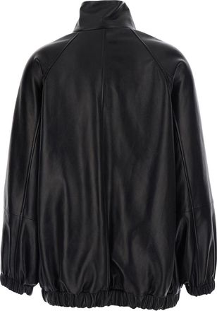 Brunello Cucinelli Womens Jacket High-Collar Leather Black Coat