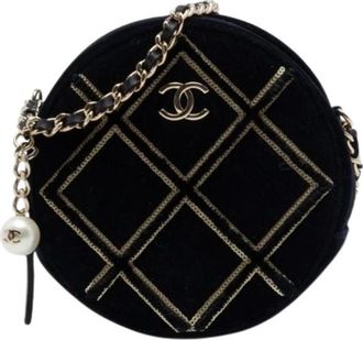 Chanel Pre-owned Sequin Quilted Velvet Mini Crossbody - Dames - Vintage Mini Tas - Zwart - ONE Size - Leer - Vintage