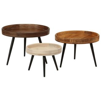 vidaXL Mesas De Centro Redondas 3 Uds Madera Maciza Mango Vidaxl