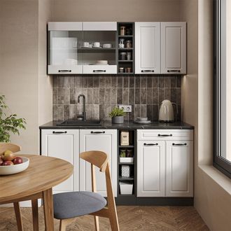Vicco Cocina Para Solteros R-line, Casa De Campo Blanca/antracita, 160 Cm Sin Encimera