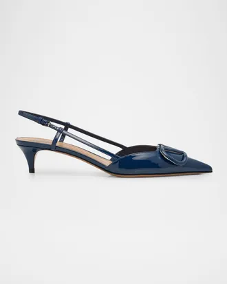Valentino Garavani 40mm VLogo Patent Leather Slingback Pumps