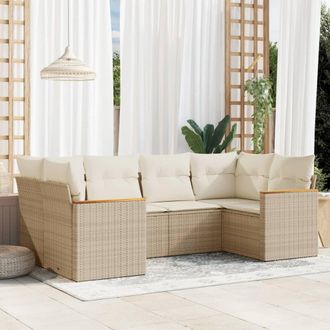 vidaXL Vidaxl - Juego De Sof&aacute;s Jard&iacute;n Con Cojines 6 Pzas Rat&aacute;n Sint&eacute;tico Beige