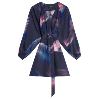 Ted Baker Alte Bedrukte Marineblauwe Mini-jurk Met Riem