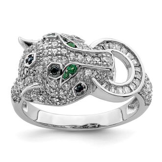 Diamond2Deal Sterling Silver Rhodium-plated Polished Cubic Zirconia Cheetah Ring