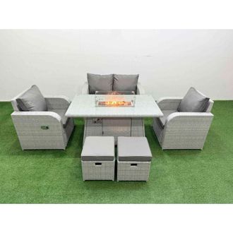 Fimous Light Grey pe Wicker Rattan Garden Furniture Set Sofa Set Reclining Chair Firepit Dining Table 6 Seater 2 Small Stools 2 Side Table - Fimous