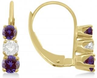 Allurez Three-Stone Leverback Lab Grown Diamond & Lab Grown Alexandrite Earrings 14k Yellow Gold (3.00ct)