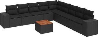 vidaXL Set De Sof&aacute;s De Jard&iacute;n 10 Pzas Cojines Rat&aacute;n Sint&eacute;tico Negro Vidaxl