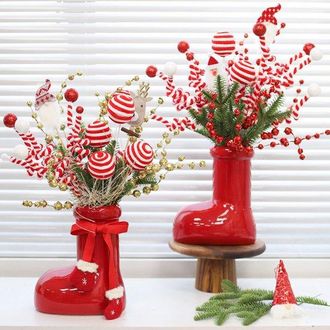 No Brand Jarr&oacute;n De Cer&aacute;mica Con Forma De Bota - Colecci&oacute;n Botas De Pap&aacute; Noel - Decoraci&oacute;n Navide&ntilde;a - Florero - Iluminaci&oacute;n Ambiental - Decoraci&oacute;n De Mesa - Reg