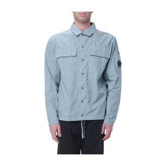 C.P. Company Cotton Rip-Stop Boxy Button Lens Overshirt - male - C.P. Company - Light Jackets - Blue - XL - Jackets