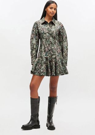 Ganni Mixed Tapestry Floral Shirt Dress - Size 32 Organic Cotton