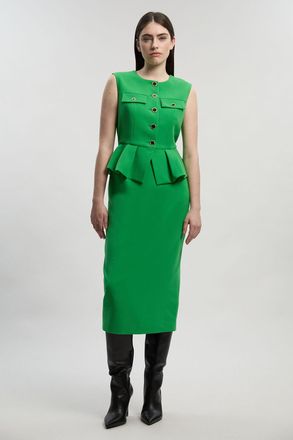 Karen Millen Womens Compact Stretch Peplum Tailored Midi Dress - Green - Size 12 UK