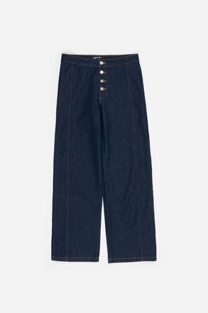 Bimba & Lola Denim Straight-Leg Trousers With Buttons in Dark Denim Blue at Nordstrom, Size 34 Eu