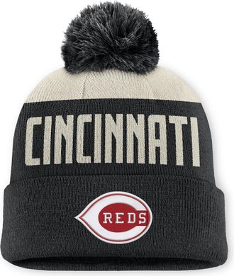 Nike Cincinnati Reds Cooperstown Peak Nike Mens MLB Cuffed Pom Beanie in White | NB1608COR75-5JZ