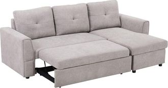 HOMCOM 3 Seater Sofa Bed, Convertible Pull Out Sofa with Storage, Grey - Homcom