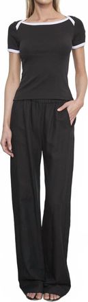 Enza Costa Cotton Ringer Bateau Tee In Black/white