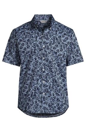 Lands End Traditional Fit Short Sleeve Travel Kit Shirt in Misty Blue Palms at Nordstrom, Size Xx-Large