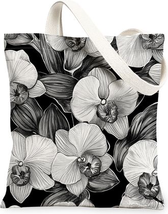 Generic Aesthetic Orchid Flower Canvas Tote Bag for Shopping 13x15, Cool Floral Garden Reusable Grocery Print Pattern Bag for Women Men, Retro Wildflower Aest